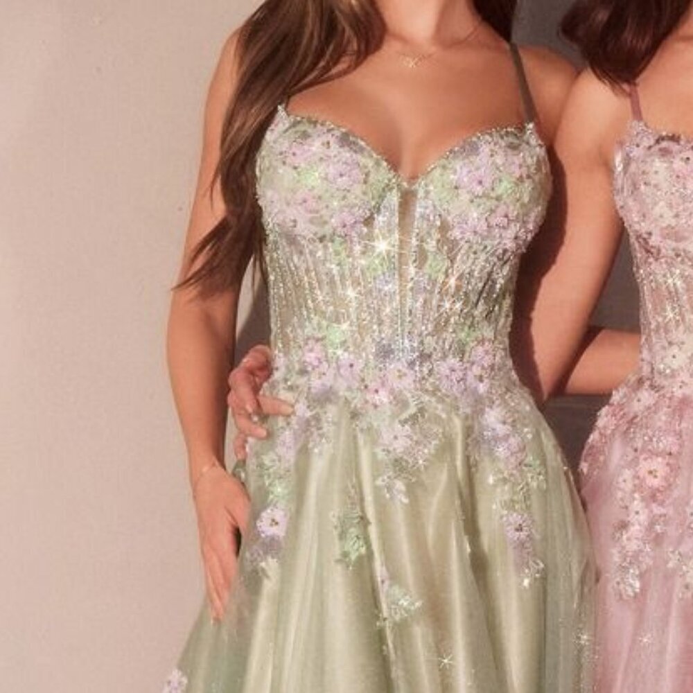New Formal Sleeveless Floral A-Line Tulle Gown w/ Sweetheart Neck & V-neck CD740